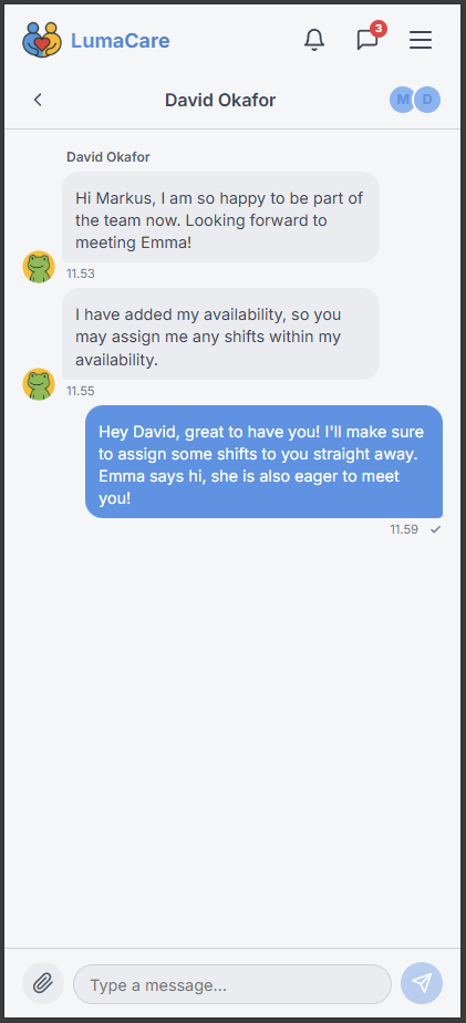 Sharing messages, photos, and reactions in family chat