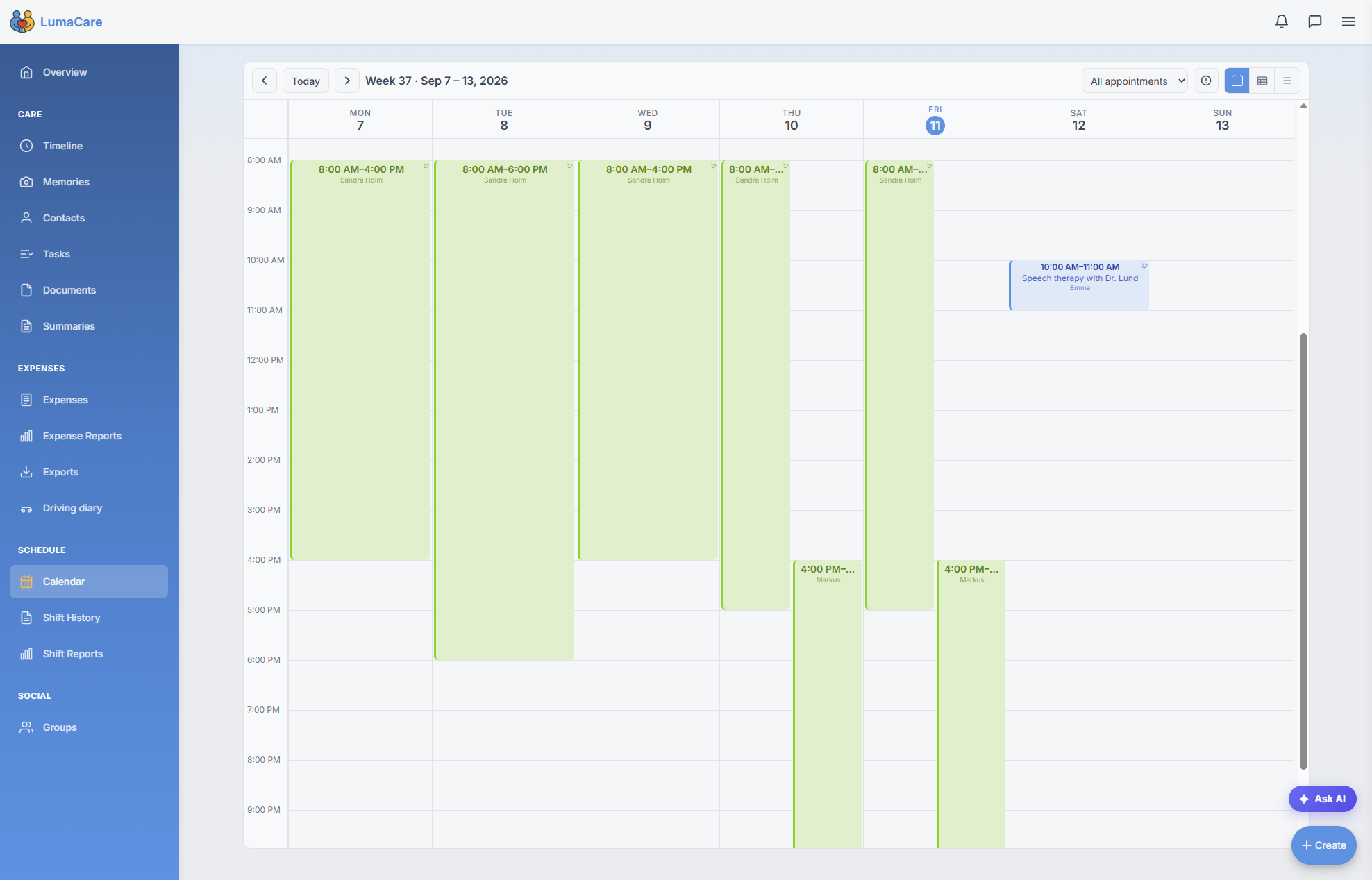 A week of recurring shifts in the calendar